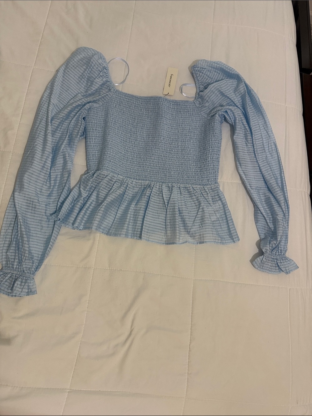 Francesca's Collections Light Blue Smocked Peplum Blouse